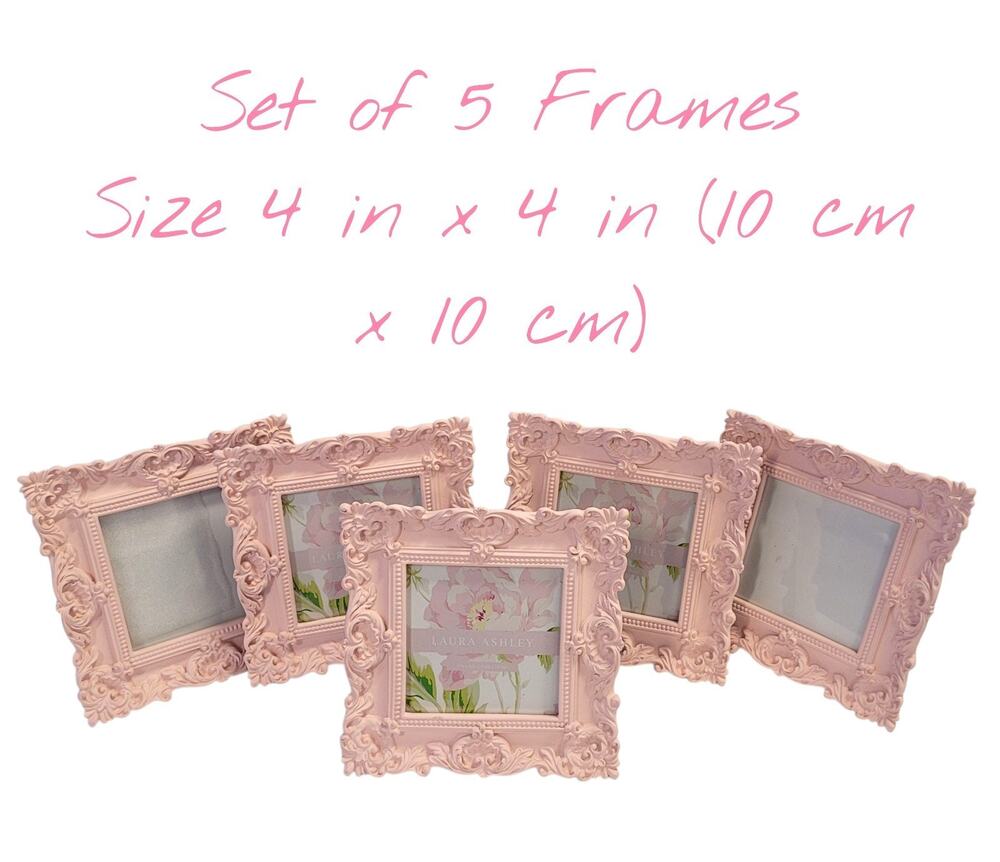 Laura Ashley Pink Ornate Picture Frame Set 4x4 Rocco Style Resin Baby Wedding